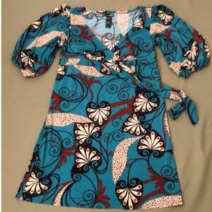 Bisou Bisou Teal and Brown Swirl Dress